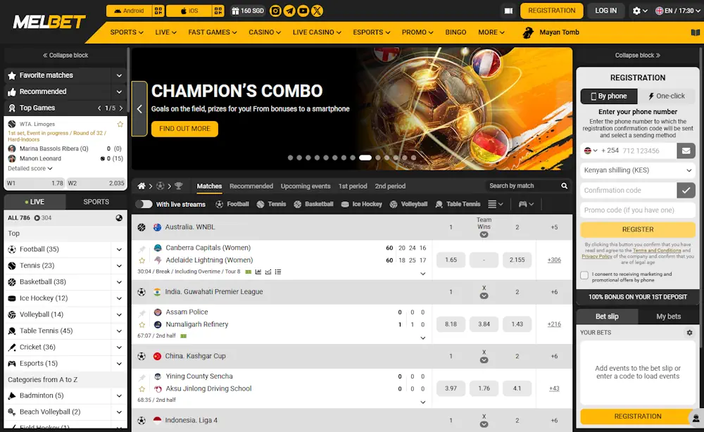 Melbet Sportsbook Homepage Screenshot